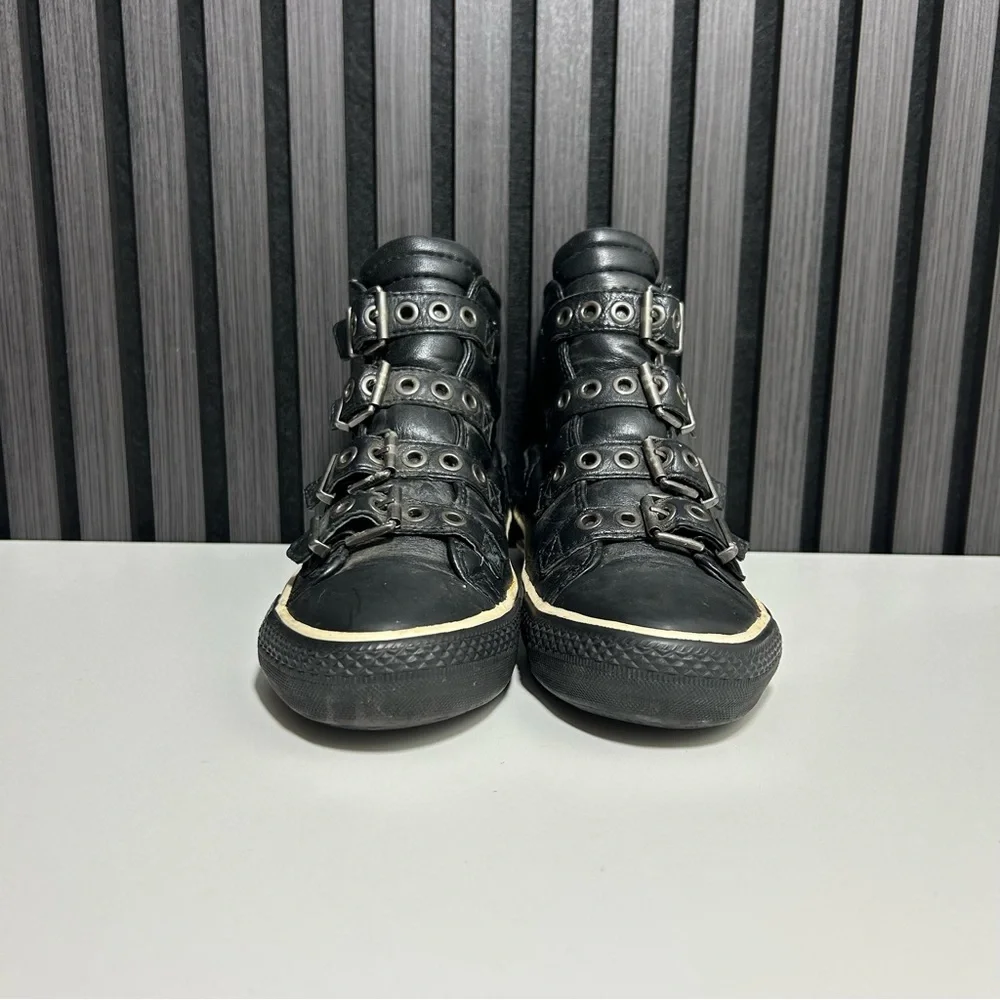Ash black leather buckle zipper high top - Picture 2 of 8